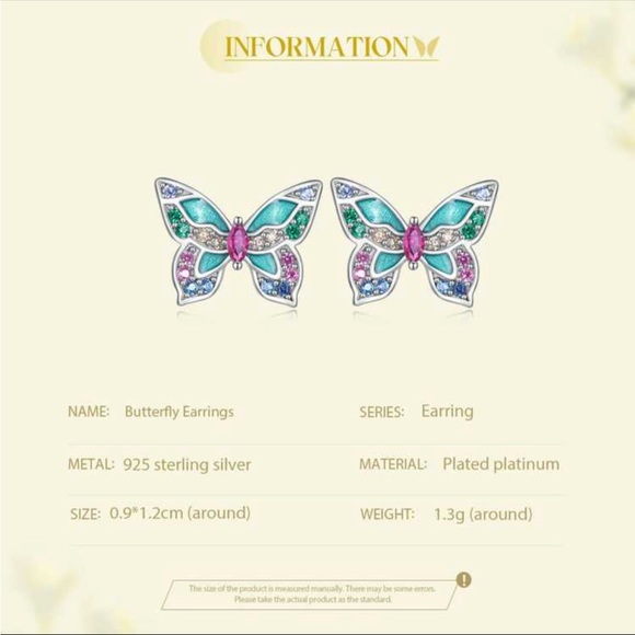 925 Sterling silver Butterfly 🦋 Enamel Colorful  CZ Stud Earrings - Picture 7 of 9